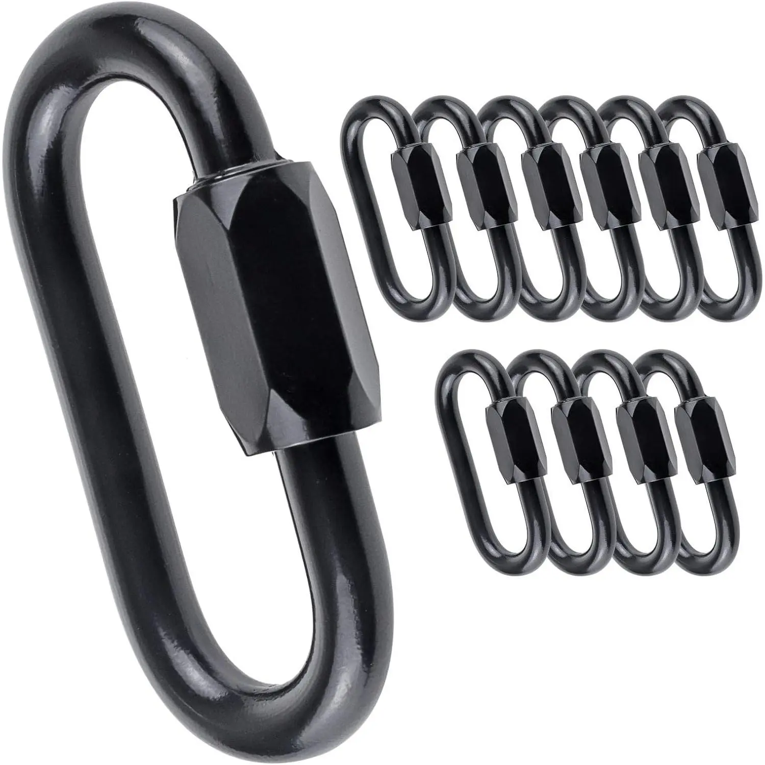 Oval Quick Link Carabiner, Black Quick Links Chain Connector, Heavy Duty Locking Carabiner for Outdoor Activities