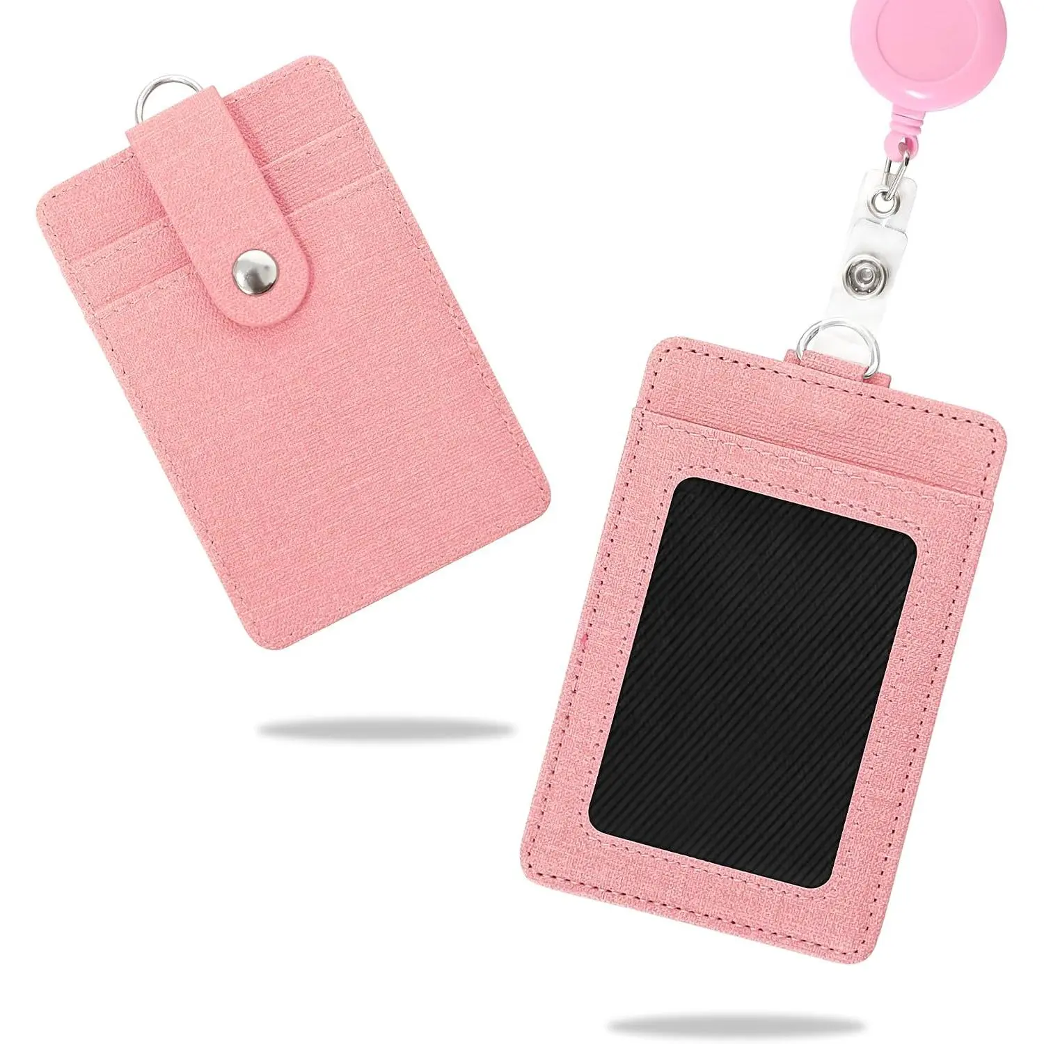 ID Badge Holder with Retractable Lanyard, Vertical PU Leather ID Badge Card Holder with 2 Card Slots for Women Men (ID Badge Holder )
