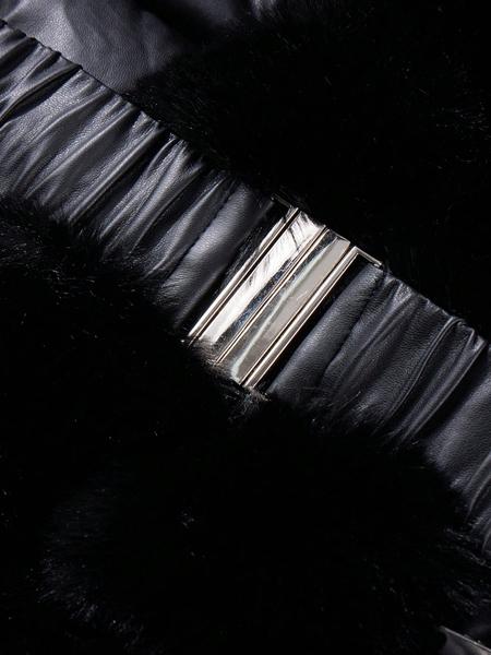 Women's Winter Long Hooded PU Cotton Coat, Elegant Fitted Warm Jacket with Belt, Vintage Plush Patchwork, Fall & Winter Outerwear