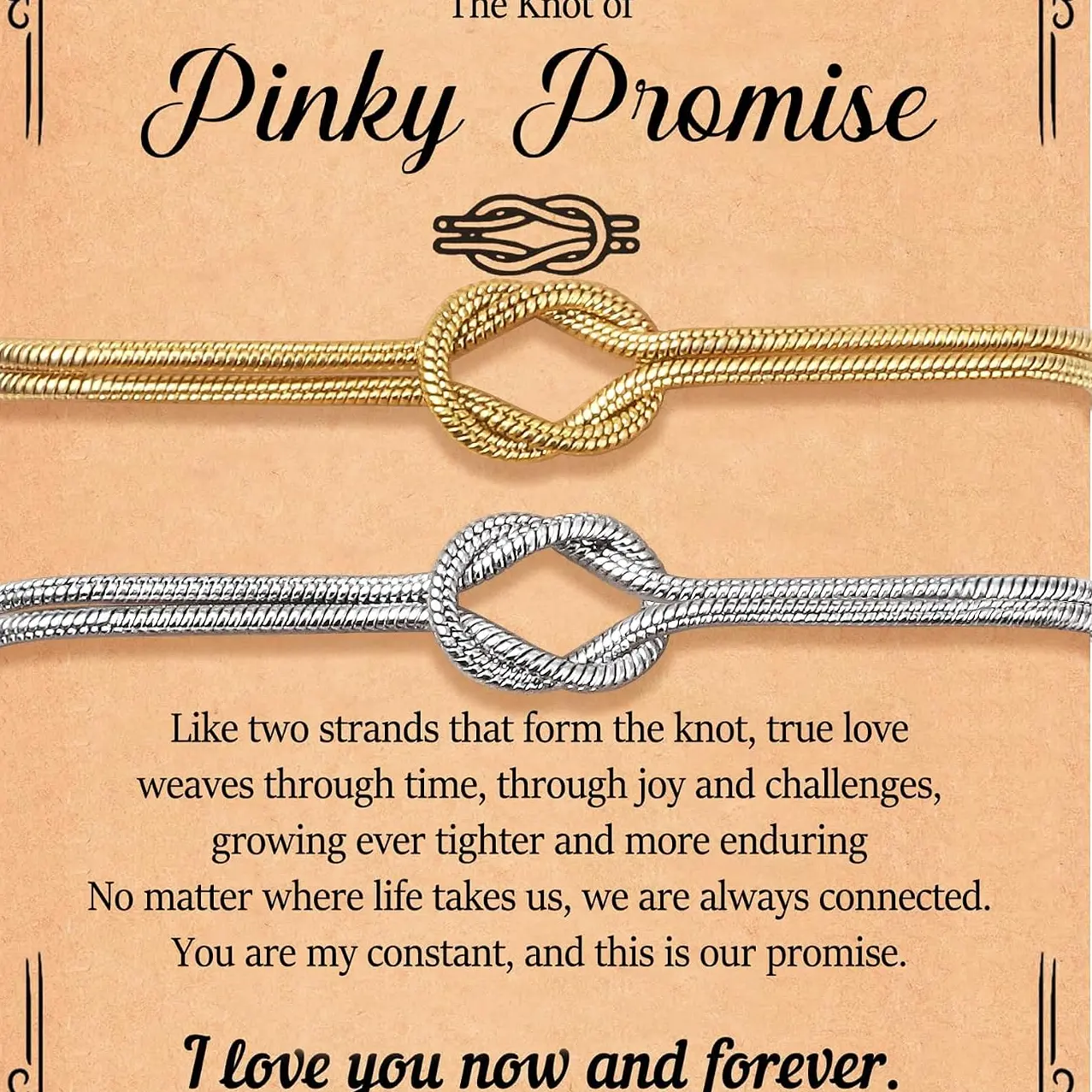 Love Knot Couple Bracelet – Pinky Promise Matching Set, Infinity Jewelry Gift for Her Him