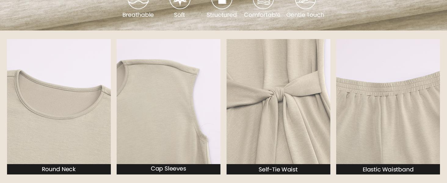 Casly Lamiit Women's 2 Piece Set - Soft Fabric Round Neck Cap Sleeve Top with Belted Tie & Crop Wide Leg Pants - Versatile Travel & Everyday Wear #Springfresh Casly Lamiit Women's 2 Piece Set - Soft Fabric Round Neck Cap Sleeve Top with Belted Tie & Crop Wide Leg Pants - Versatile Travel & Everyday Wear #Springfresh