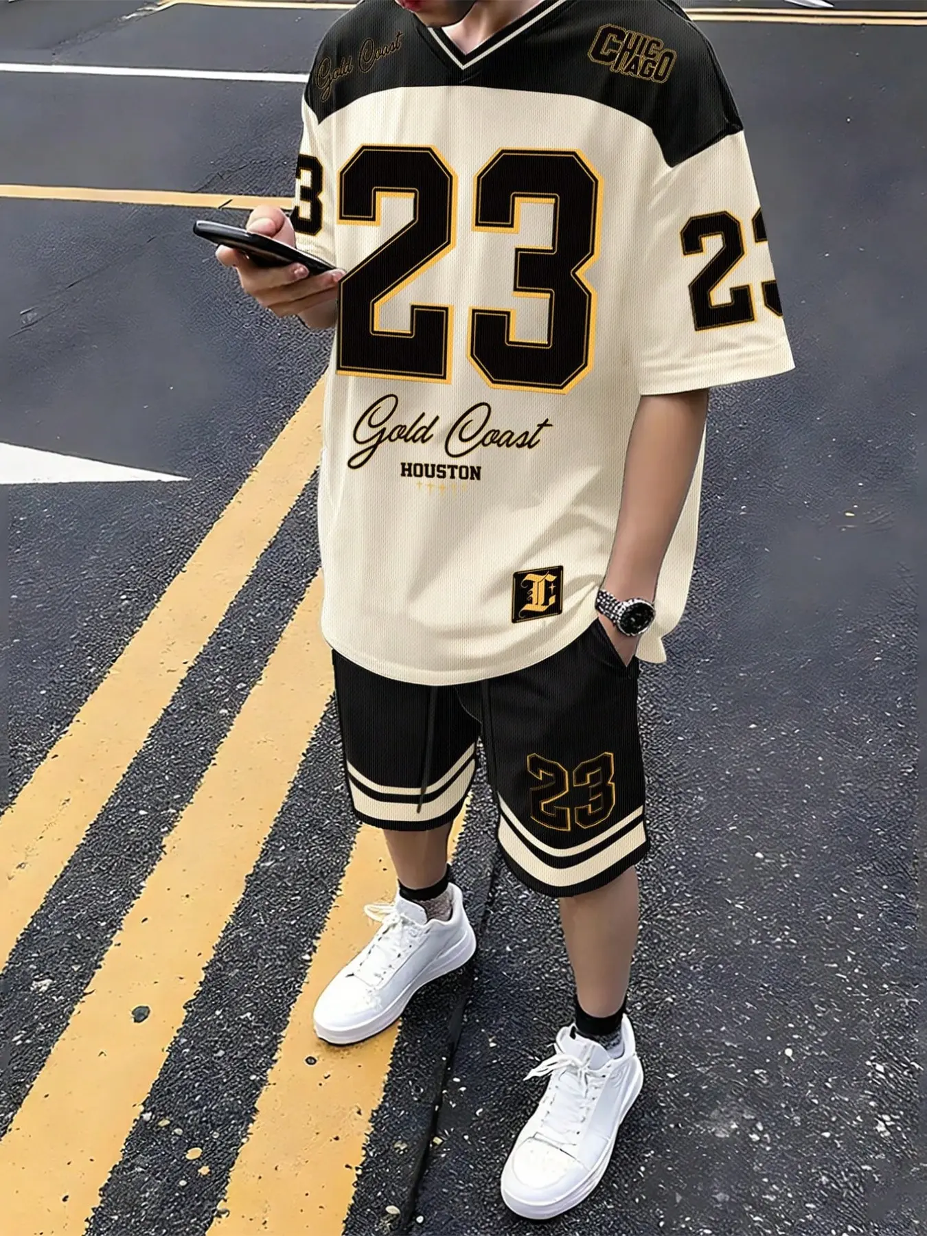 Men's 2-Piece 23 Number Print Tee and Shorts Set, Fashionable Comfortable Casual, Ideal for Daily Leisure Activities