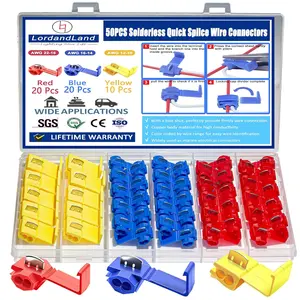 50PCS Solderless Quick Splice Wire Connectors, 22-10 AWG Lock Snap Insulated Crimp Electrical Wire Connector(22-18AWG Red 20PCS, 18-14AWG Blue 20PCS, 12-10AWG Yellow 10PCS)