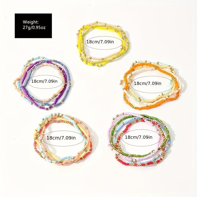 19Pcs Bohemian Elastic Colorful Rice Beads Beaded Bracelet Set Handmade Mixed Colorful Beads Chain Multi-layer Bracelet Vintage Ethnic Beads Bracelet Vacation Travel Beach Chain Jewelry
