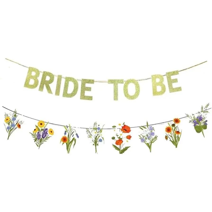 Bride to Be Banner - Colorful Synthetic Floral Garland, Wildflowers Green Theme Bridal Shower Decoration for Bridal Events, Party Decor
