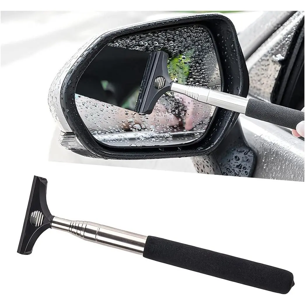 8sanlione Telescopic Mirror Squeegee, 38.6 Inch Extendable Window Glass Wiper, Black Multi‑Purpose Cleaning Squeegee for Mirror & Glass Surfaces