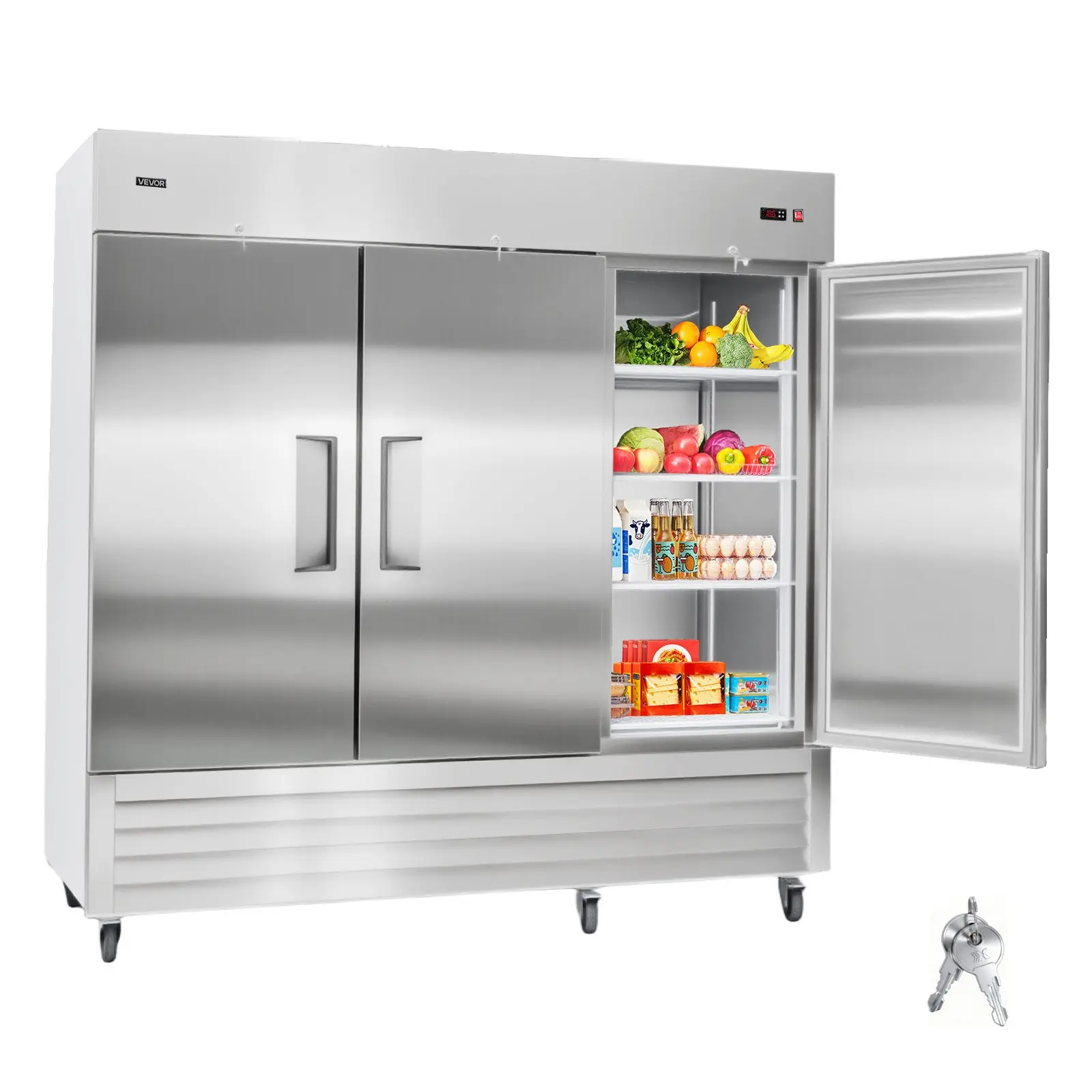 【toolupgrade】VEVOR Commercial 85" W 69 Cu. Ft Stainless Steel 3-Door Reach-In Refrigerator, Auto-Defrost, 12 Adjustable Shelves, 32-50°F Temp Control, ETL Certified