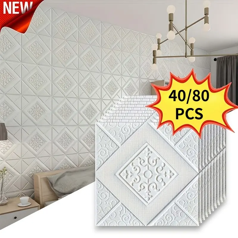 40/80pcs Thickened Self-adhesive XPE Wallpaper, 3D Three-dimensional Decorative Wallpaper, Ceiling Wall Stickers, Living Room Decoration Waterproof Moistureproof Renovation Stickers - Perfect for Kitchen, Bathroom, Living Room Backsplash