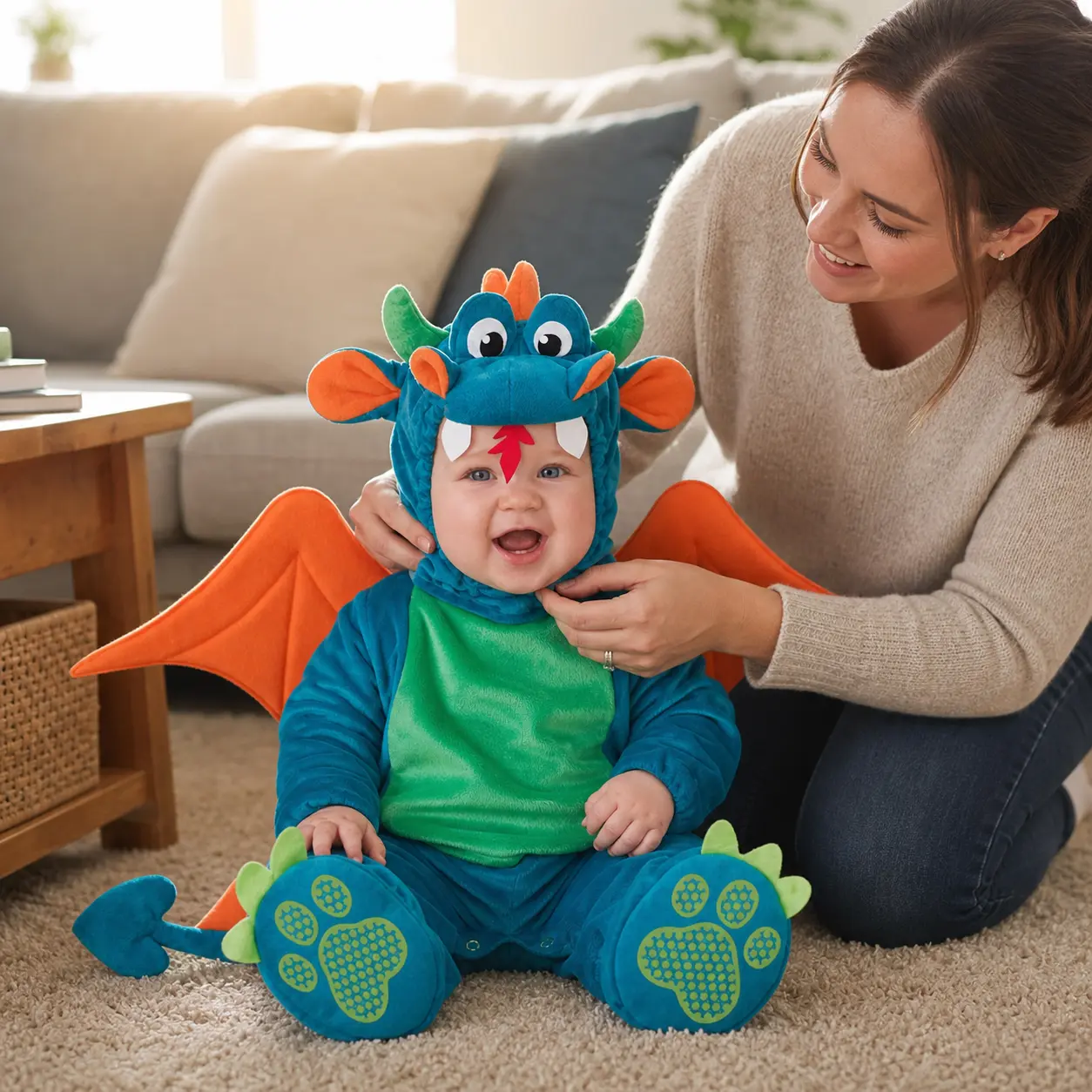 Hooded Velvet Dragon Costume for Toddlers, Relaxed Fit Jumpsuit with Safe Materials for Halloween and Holiday Photos, All Seasons, Interactive Wings