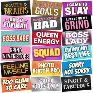 24 Designs Funny Double Sided Photo Booth Props 11x5.5 Inch DIY Waterproof PVC Selfie Signs for Graduation Birthday All Party Occasions Photoshoot Decor