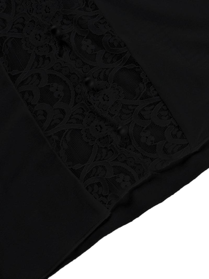 Women's Contrast Lace Button-Front Flounce-Sleeve Tee Blouse, Elegant Deep V- Neck Scallop Trim Long Sleeve Top for Spring & Fall, Ladies Clothes for Daily Wear