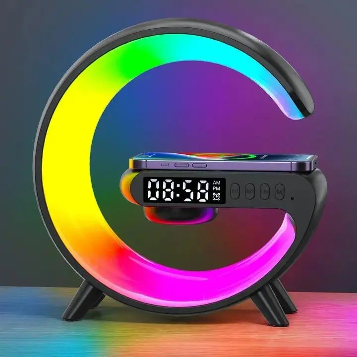 Multifunction RGB Light Bluetooth Speaker Alarm Clock  Wireless Charger Stand Pad For iPhone Samsung Fast Charging Station