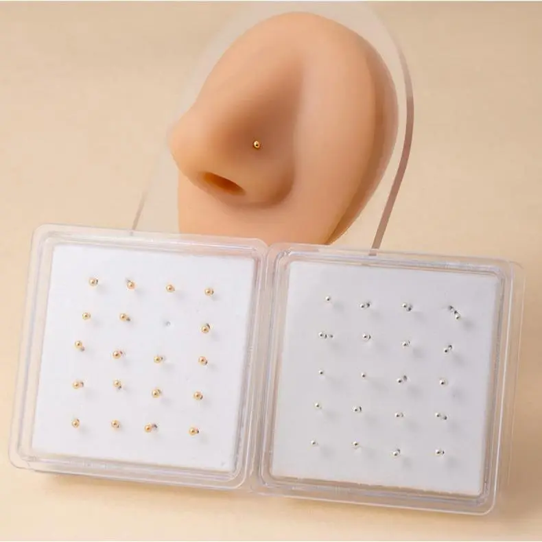 20 Pcs Tiny Ball Nose Studs Set, Gold Silver Mini Straight Nose Bone Piercing Jewelry, Hypoallergenic Small Nose Pins for Women Men Daily Wear & Piercing Recovery