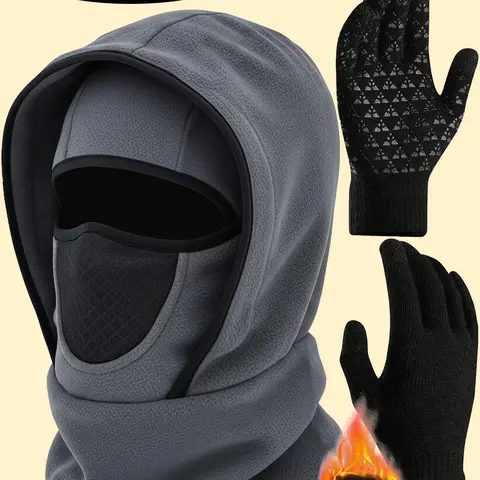 2pcs Balaclava Ski Mask and Gloves, Winter Fleece Breathable Face Covering for Men & Women, for Cold Weather, Skiing, Outdoor Work