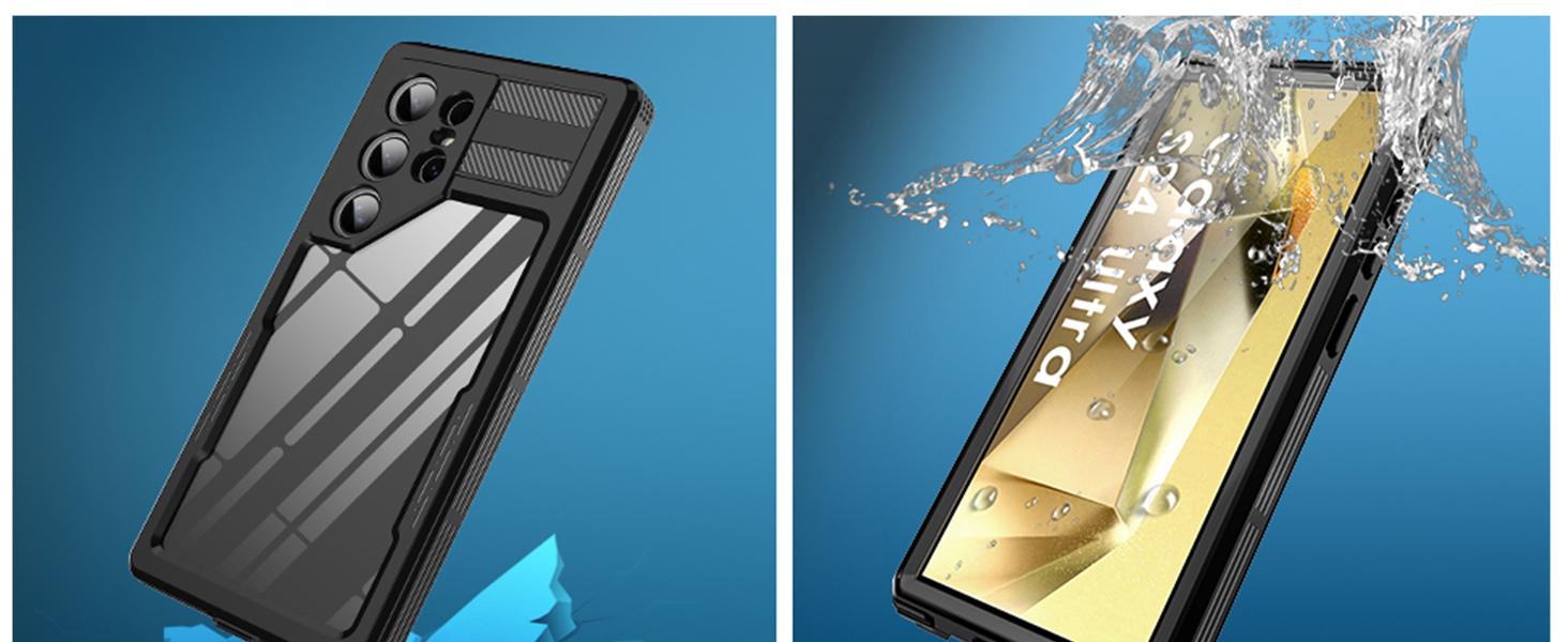Rugged Mobile Phone Accessory Protective Shell - Full Body Waterproof, Shockproof, Drop-Proof Phone Protective Case with Built-in Screen Protector for Samsung Galaxy S24 Ultra 5G, Black/Clear Rugged Shell Accessories