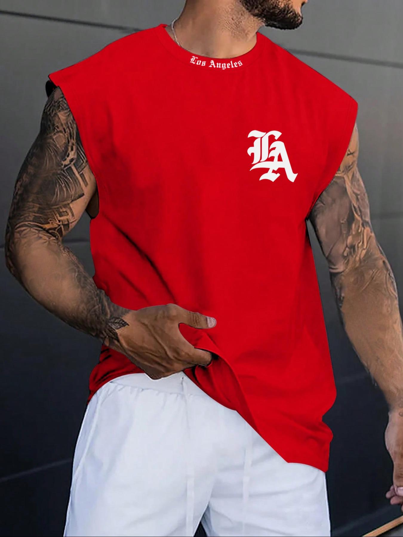 Men's Regular Fit Letter Print Tank Top Sleeveless Round Neck Top for Summer, Men's Top for Daily Wear, Tshirt, Casual Streetwear Top