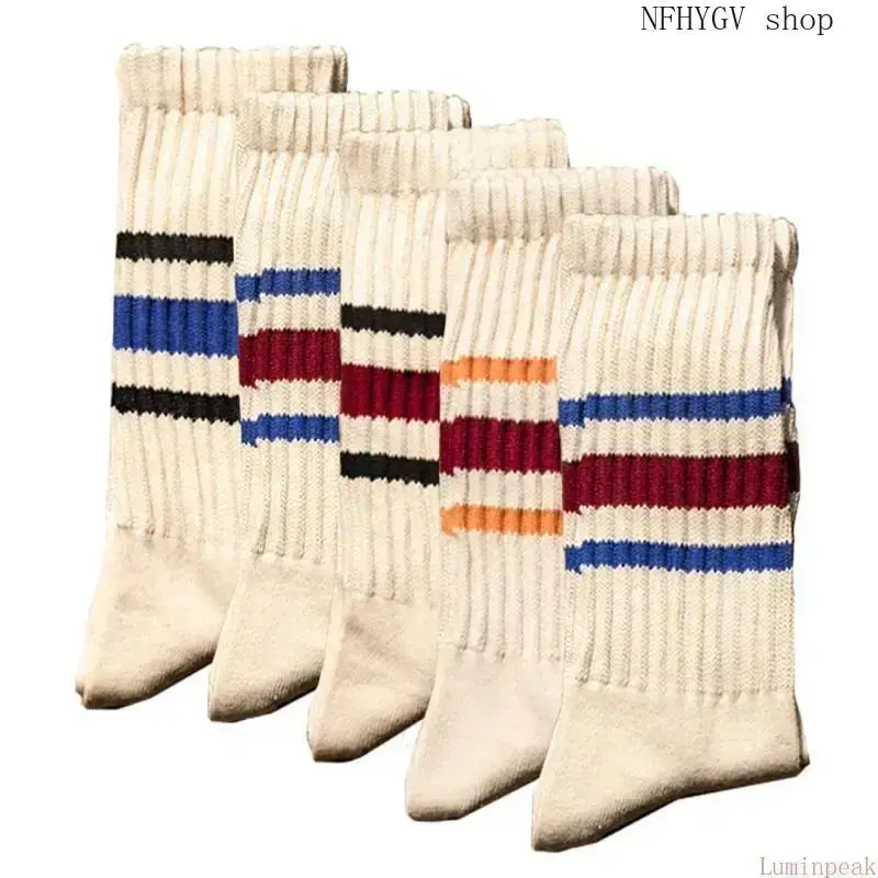 4 Pairs Unisex Slouchy Crew Socks, Breathable 98% Cotton Elastane Blend, Striped And Solid Color Sock Pack Suitable For Sports Activities And Everyday Casual Wear