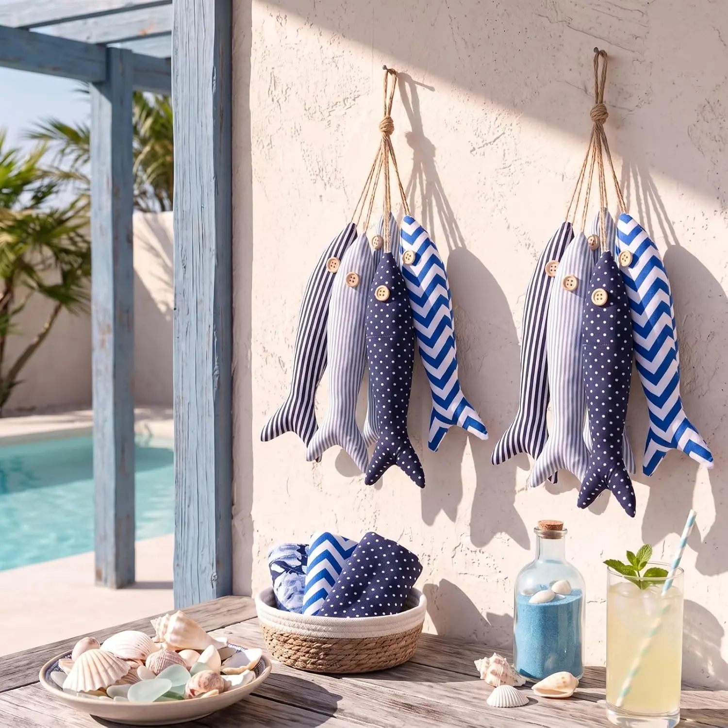 Arrowbash 12 Pcs Nautical Fish Decor Fabric Stuffed Fish Pillow for Wall Tree 7.87 Inch Ocean Animals Hanging Decor Rustic Coastal Beach Theme Home Ornament for Lake House Bathroom Bedroom, 4 Styles