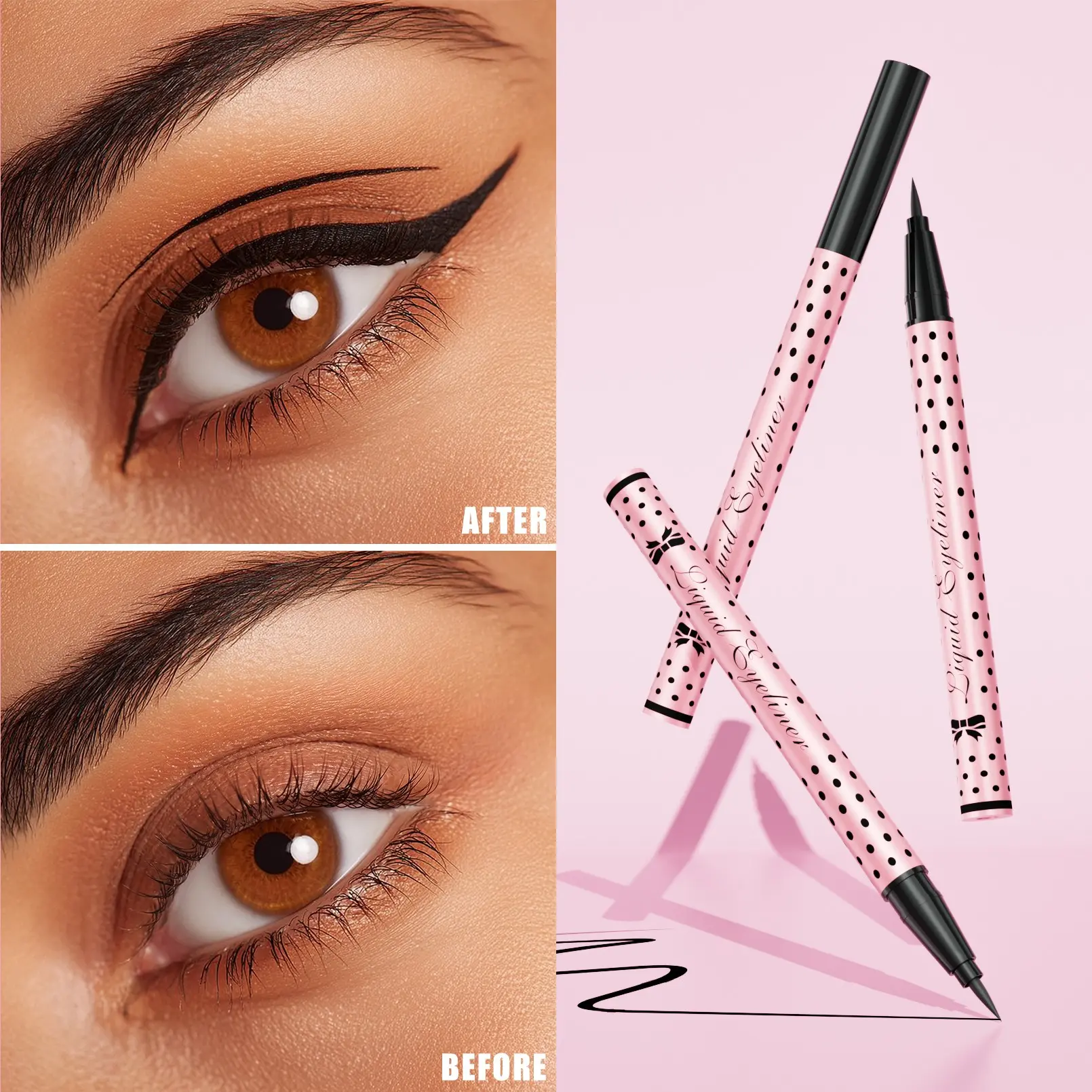3-Piece Hellokiss Polka Dot Bow Eyeliner Pen, 1ML Ultra-Fine Brush, 24-Hour Sweat-Proof Smooth Ink, Precise Cat Eye Liner
