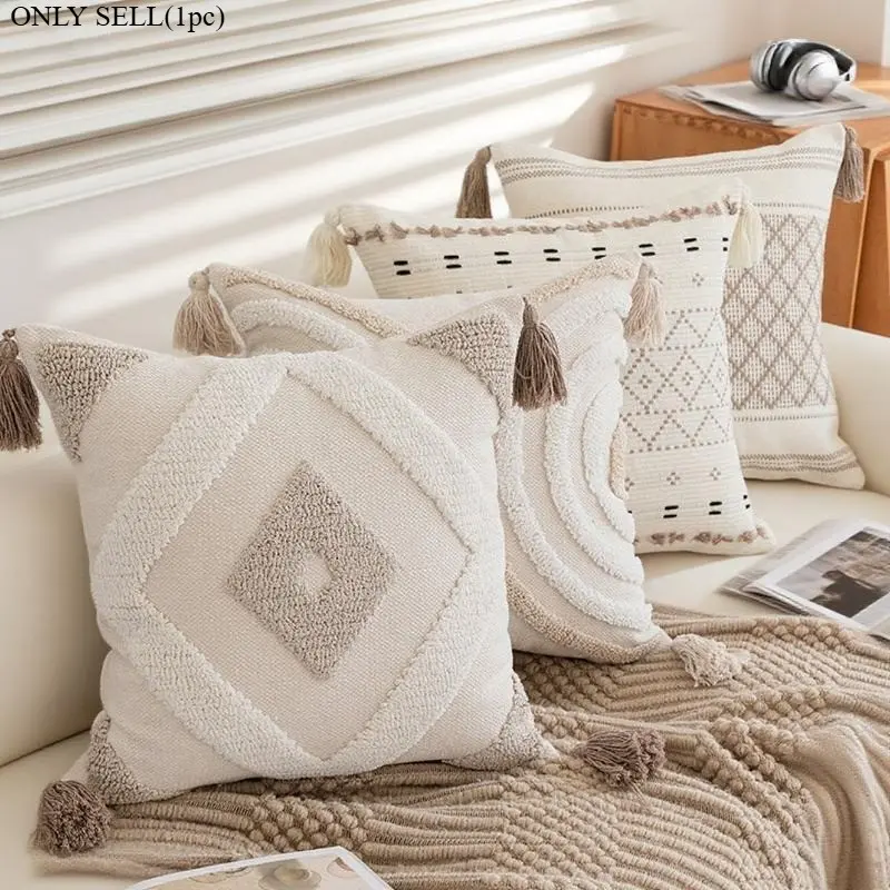 Bohemian ins style pillow sofa living room car office travel bedside backrest bay window tassel cushion cover pillow cover cushion cover