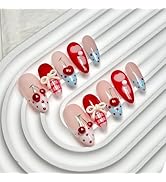 Red Press on Nails Short - Square Fake Nails with Leopard Print Design - French Tip False Nails Press ons - for Women Christmas Manicure 24Pcs