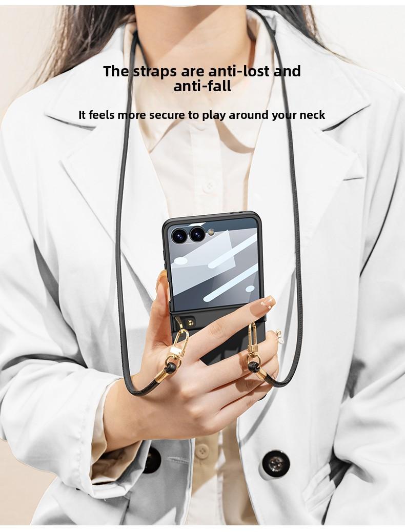 Crossbody Lanyard Strap Phone Case with Built-in Screen Protector For Samsung Galaxy Z Flip7 Flip 7 5G 2025 Hard PC Shell Cover