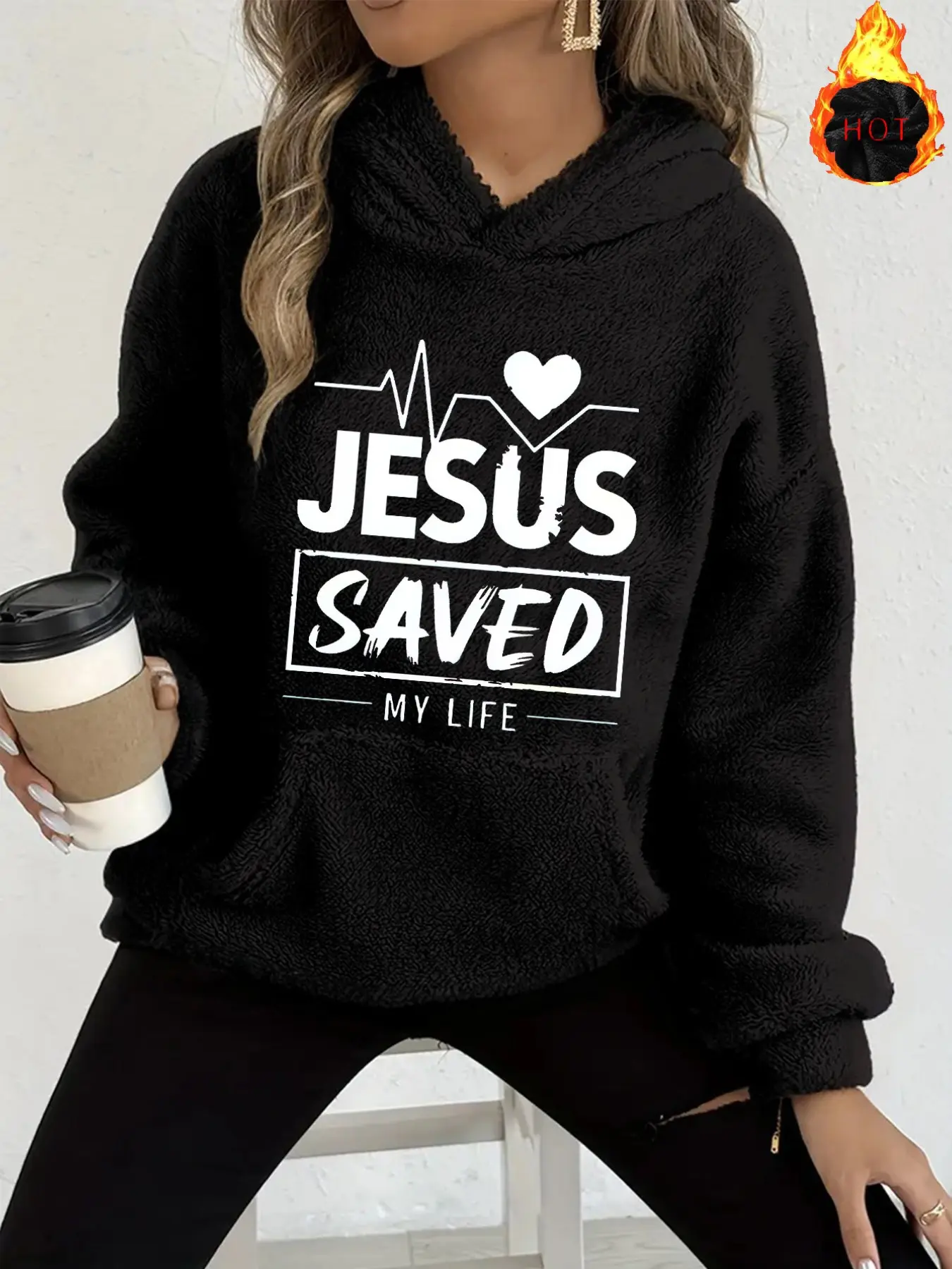 Y2K Flannel Hoodie, Cartoon Print, Loose-Fit, Fashionable, Cozy Plush, Fall Winter, Cat Lover, Coffee Enthusiast, Casual Wear