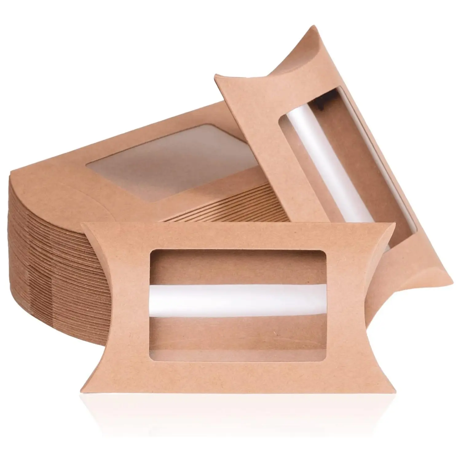 Creative Paper Box Gift Box, Cowhide Paper Open-Window Pillow Box, Ideal for Sweet Treats and Candy, Stylish Packaging Solution