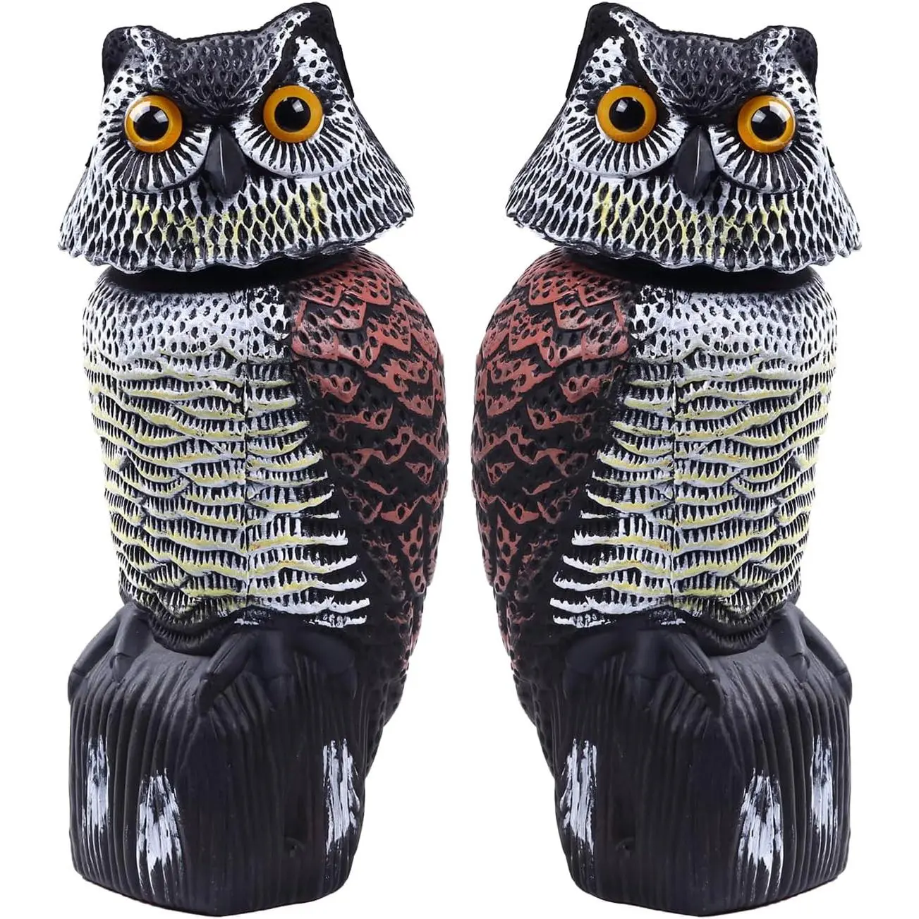 2 Pack Fake Owl Decoys to Scare Birds Away(15 inch), Rotating Head Sculptures, Nature Enemy Scarecrow Plastic Statues, Pest Repellent,Pigeon Deterrent Outdoor Yard, Garden Protectors