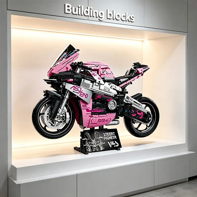 1543 Car Motorcycle Building Blocks Model, Cyber Style Design, Easy Assembly, Stable Display Stand, Perfect Gift for Holidays