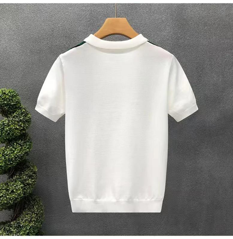 Kyn Apparel Summer New Men Slim-fit Luxury Knitted Polo Shirt Striped Patchwork T-shirt Casual Zipper Short Sleeve Tops Business Knitwear