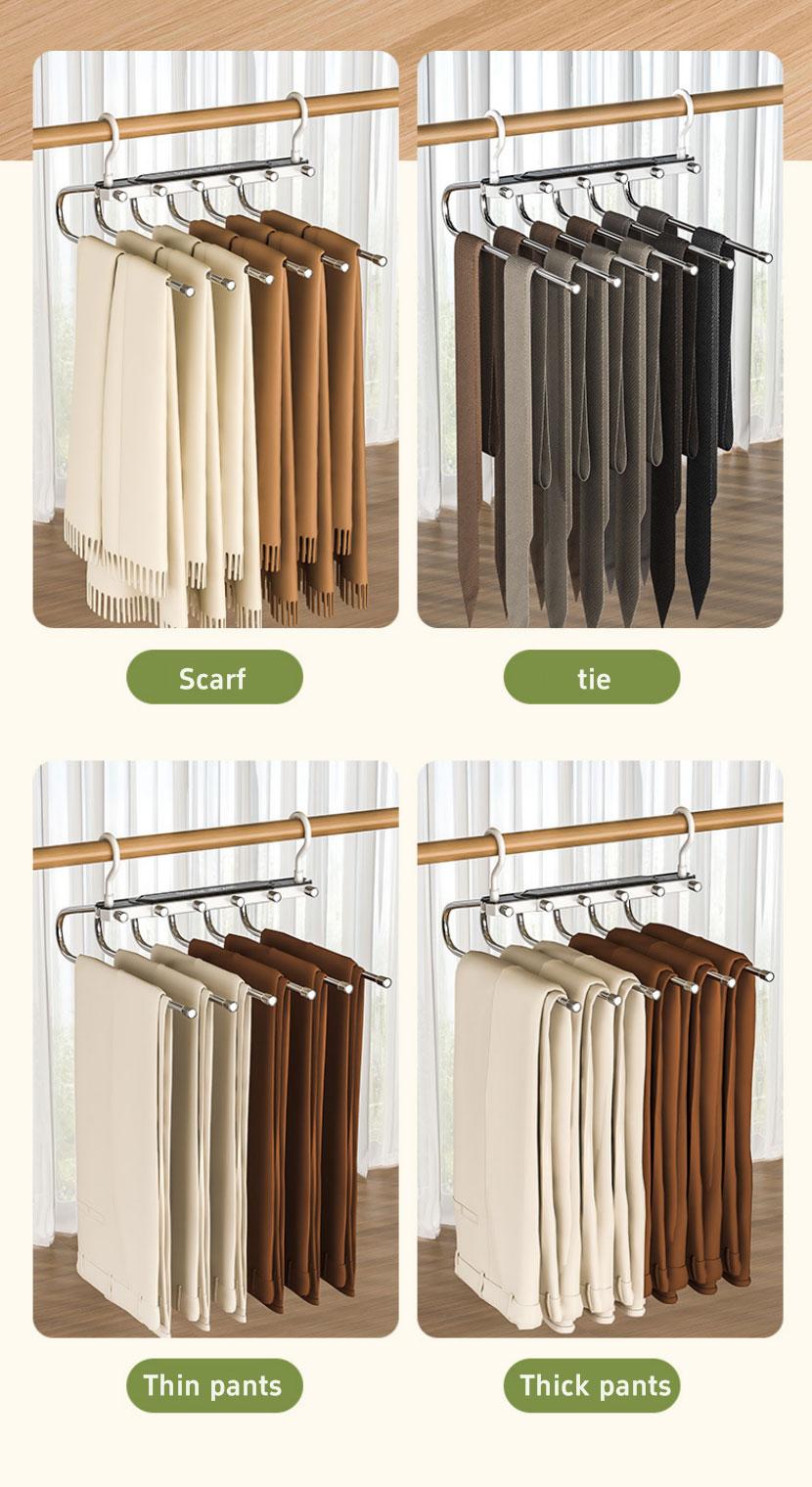 6 Layer Pants Hanger Space Saving Closet Organizer with 65mm Wide Spacing, Anti-Slip Multifunctional Pants Rack for Jeans Trousers Wardrobe