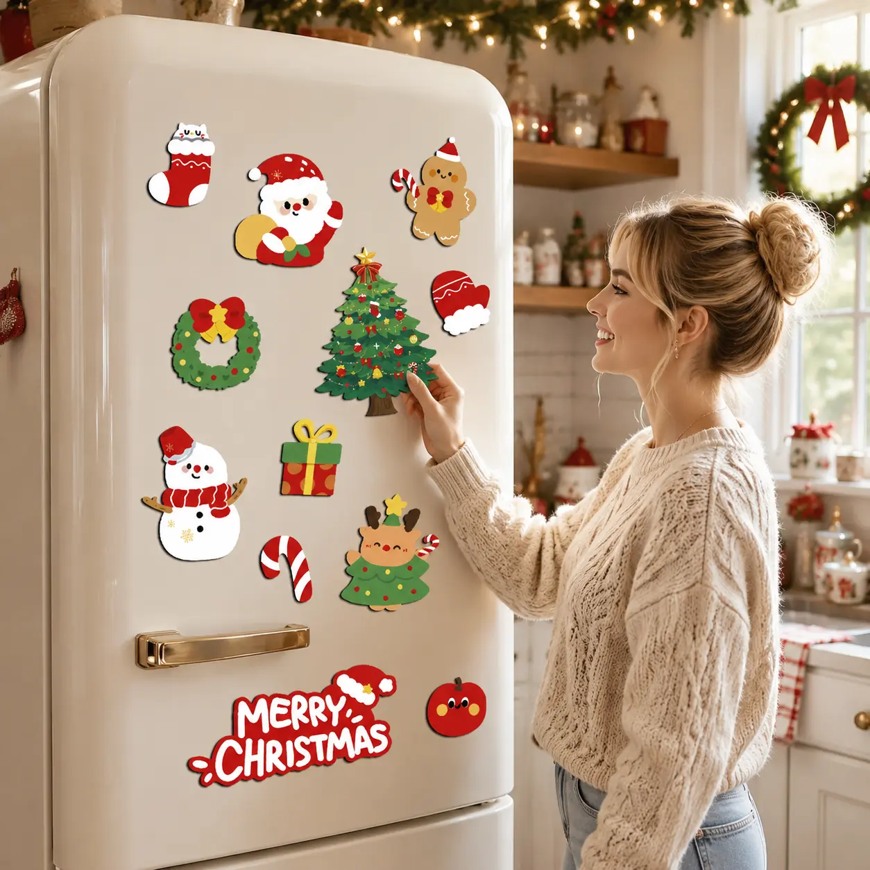 12PCS Christmas Fridge Magnets Set, Cute Cartoon Santa Reindeer Snowman Magnetic Stickers, Soft PVC Holiday Decor Magnets for Refrigerator, Metal Door, Kitchen & Home Christmas Decoration