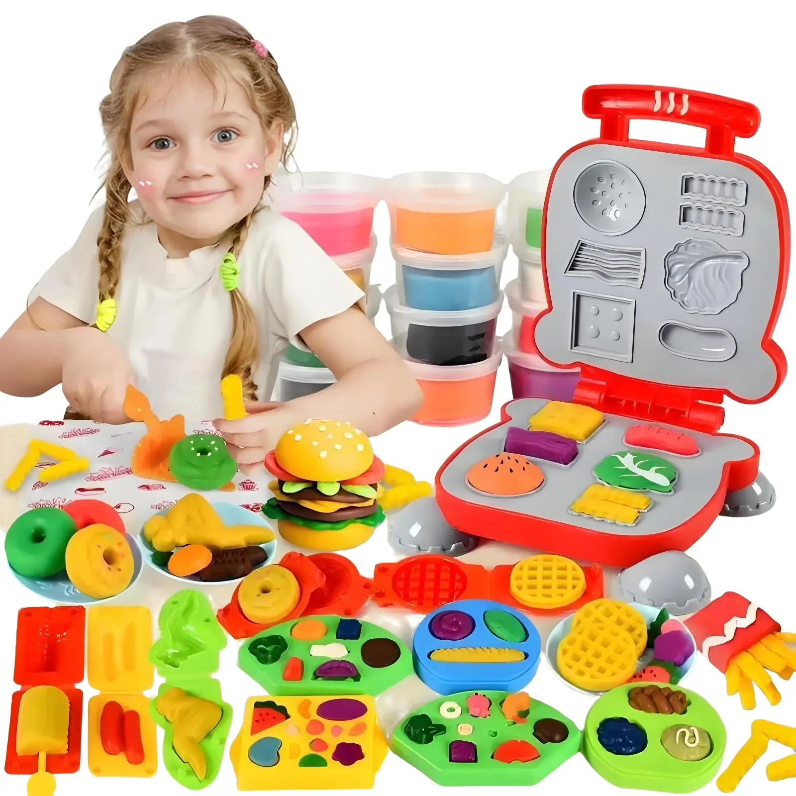 Colorful Clay Burger Mold Set, DIY Craft Kit for Kids, Play-Dough Making Tool, Creative Toy for Children, Fun Handmade Activity, Diy Handmade Crafts