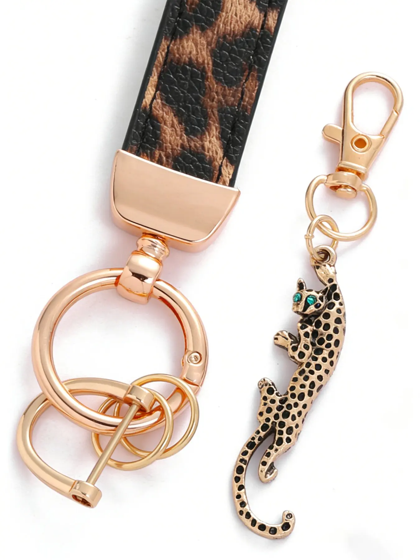 Y2K Leopard Print Leather Keychain Set, Rose Gold Anti-Loss Key Ring with 3D Leopard Pendant, Stylish Bag Charm, Party Style, Keychain For Purse Cool Keychains