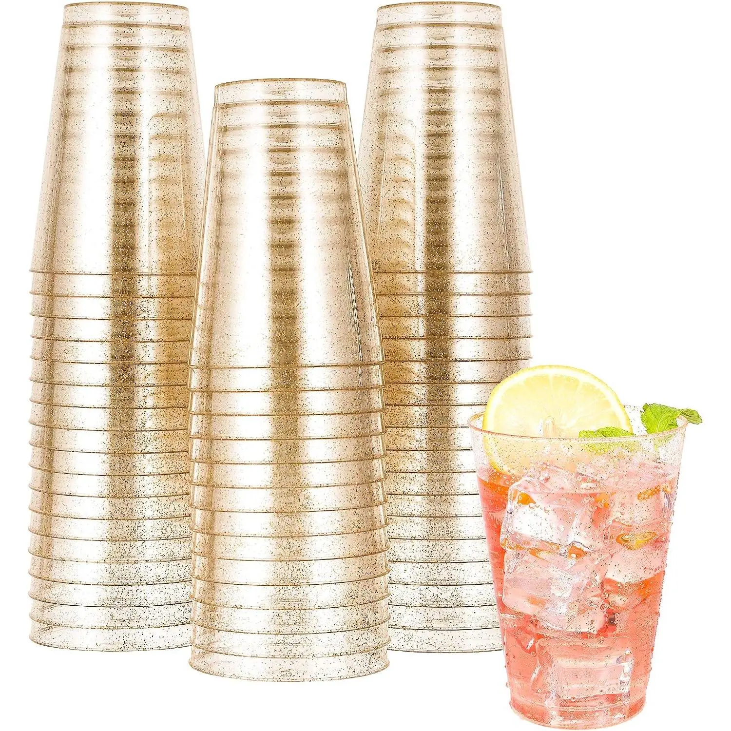 14 oz 50 Pack  Plastic Cups, Disposable  Glitter Plastic Cups Tumblers, Ideal for Wedding Halloween, Thanksgiving, Christmas Parties