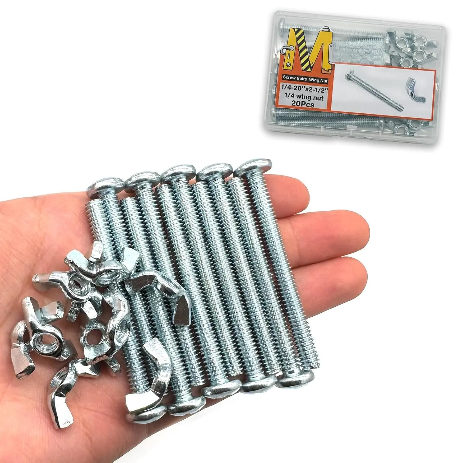 20Pack 1/4"-20 x2-1/2 Screw  and Wing Nut Kit 10 count Machine Screws with Round  Phillips 10 count Butterfly Hand Twist Tighten Nut Zinc Plated Hardware Fitting Fastenings  Kit