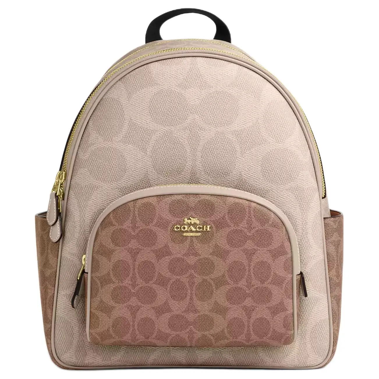 COACH Court 28 Color-Blocked Classic Logo Coated Canvas Backpack for Women in Sand and Tan