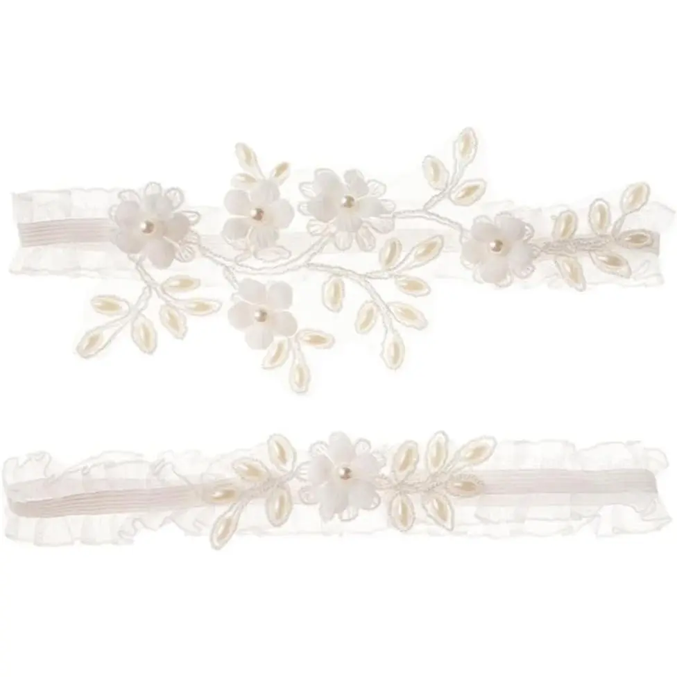 Wedding Garter for Bride,Bridal Garter Set Stretchy Lace Leg Garter with Flower Floral, White Garter for Bride