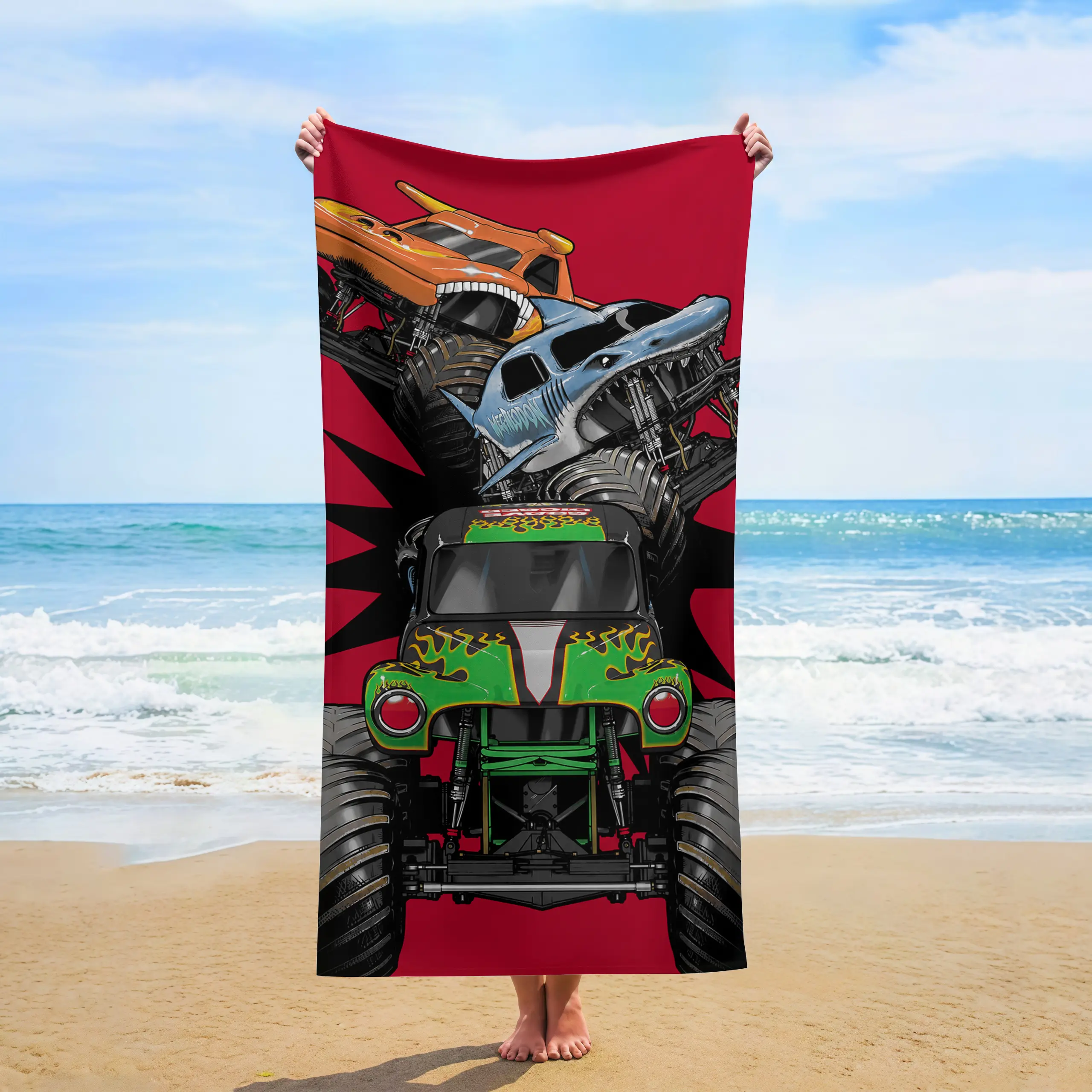 Monster Truck Jam Beach Towel, Quick Dry Sand Resistant Super Absorbent Microfiber Pool Towel Ideal For Boys Summer Beach Swimming Camping Truck Fans Holiday Gift