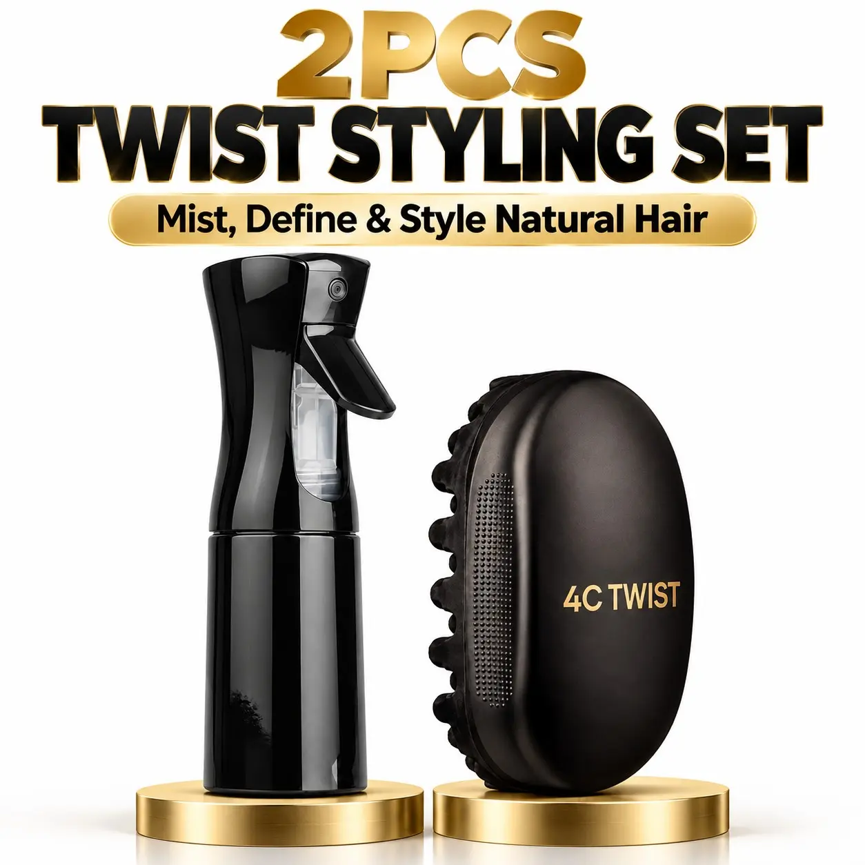 Refresh Your Curls & Define Your Twists - 2PCS Afro Hair Styling Set with Fine Mist Spray Bottle & 4C Twist Sponge Brush, Easy Everyday Curl Grooming for Black Men & Women, Short Curly Hair, Kinky Coily Hair & Natural Afro Hairstyles