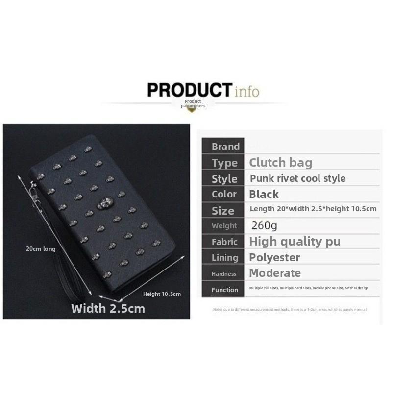 2026 New Halloween Black Skull Rivet Long Wallet, Punk Gothic Style Zipper Wallet for Men & Women, Large Capacity Wristlet Purse, Durable Travel Accessory