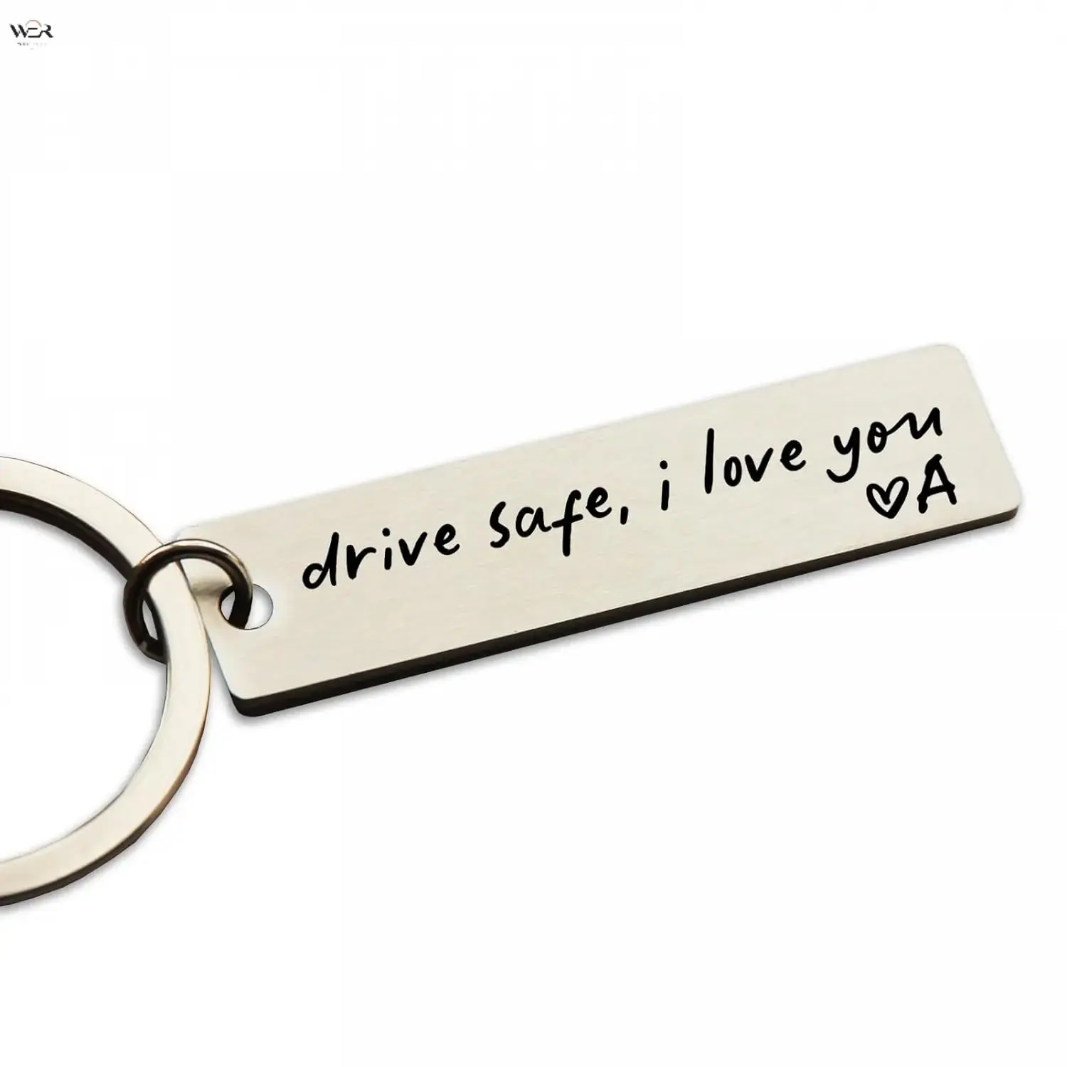 Drive Safe I Love You Letter Initial Stainless Steel Keychain, A-Z 26 Alphabet Engraved Rectangular Key Tag Romantic Couple Gift for Boyfriend Husband Driver