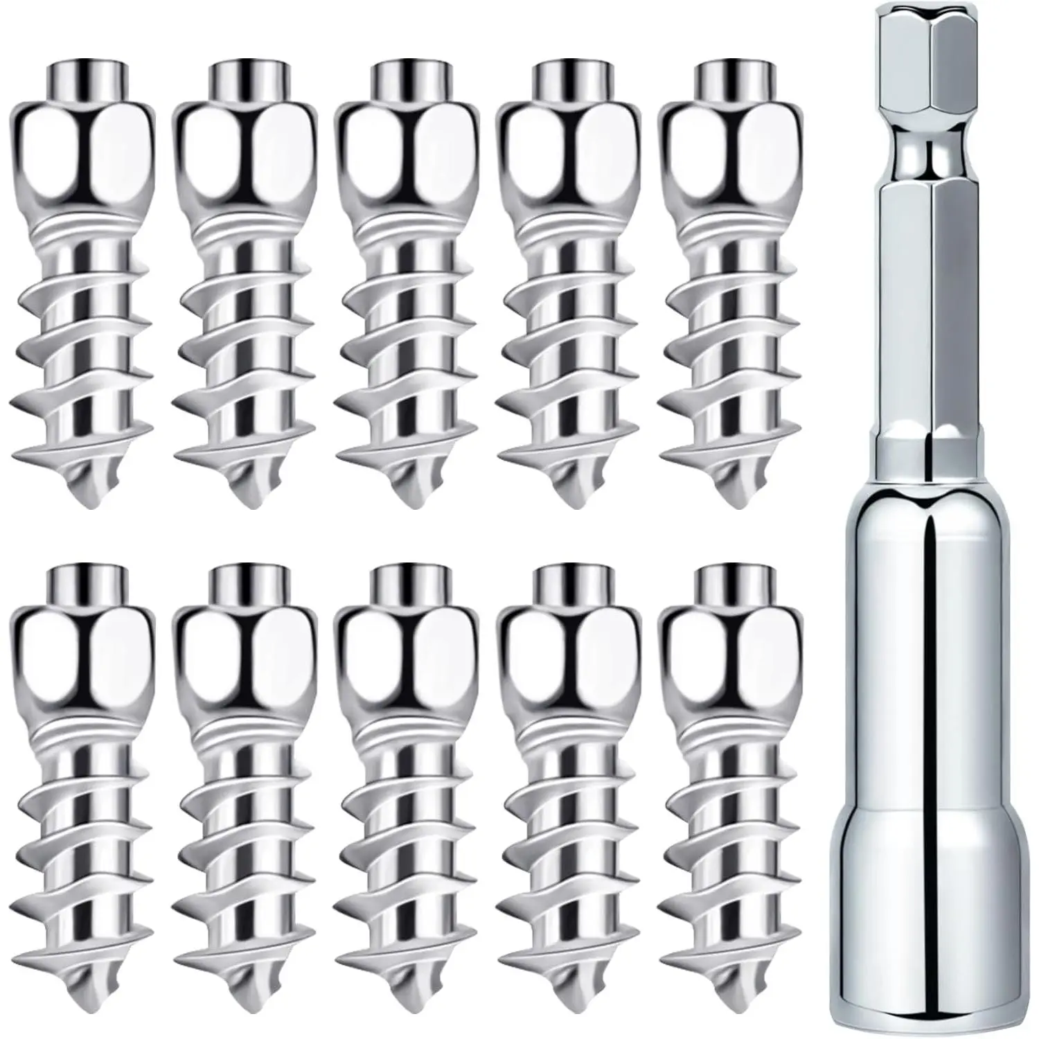 Frienda 400 Pcs Compact Carbide Alloy Snow Tire Studs, 4x12mm Silver Screw-In Spikes with Drill Install Tool, High Friction Trim for Car Truck Bicycle/Motorcycle ATV Accessories