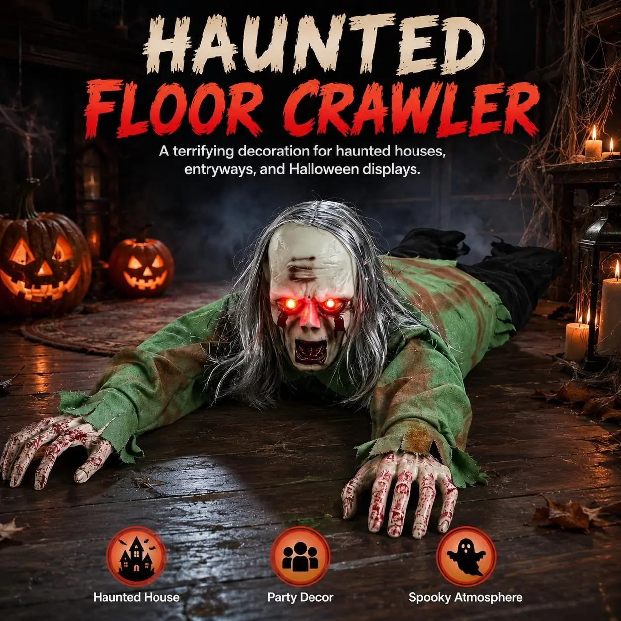 Halloween Crawling Mummy with Glowing Eyes, Sound-Activated Terrifying Noise, Electric Crawling Prop, Perfect Atmosphere Decorator, Spooky Atmosphere