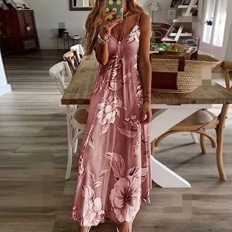 S-5XL Women's Floral Bodycon Dress - Sexy Spaghetti Strap Party Dress with Multi- Options |   Summer  outfits  Slimming Midi Length & Curve Accent Bohemian Sleeveless Casual Womenswear Mom's gift