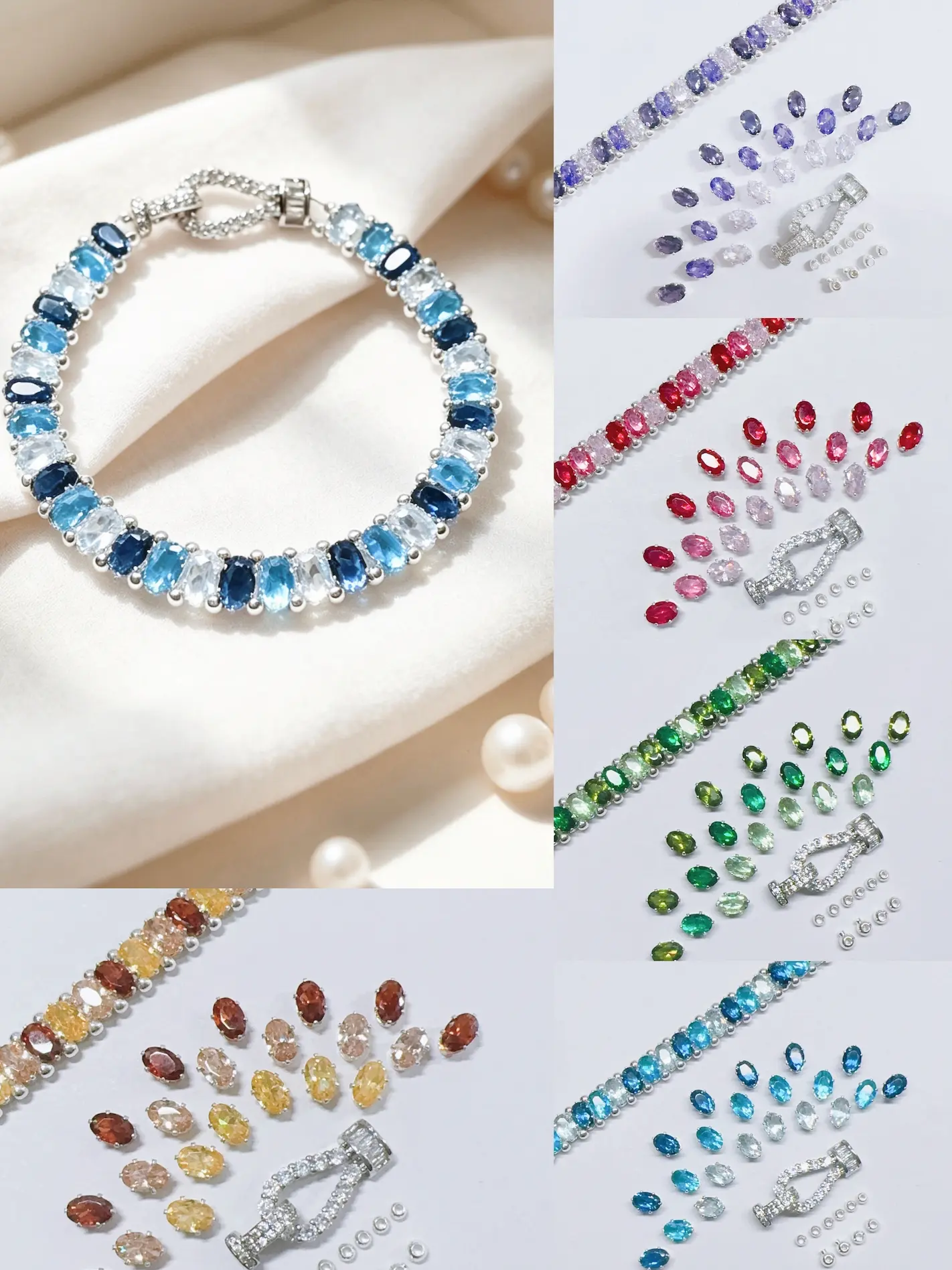 DIY Multicolor Gradient Oval Tennis Bracelet Kit, Includes prong-set (claw-set) rhinestones, Clasps, Wire, Beads, Jewelry Making Supplies, All Seasons