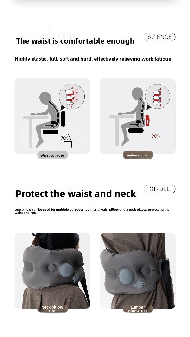 TPU Inflatable Lumbar Neck Pillow Portable Foldable Press Type for Travel Office Car