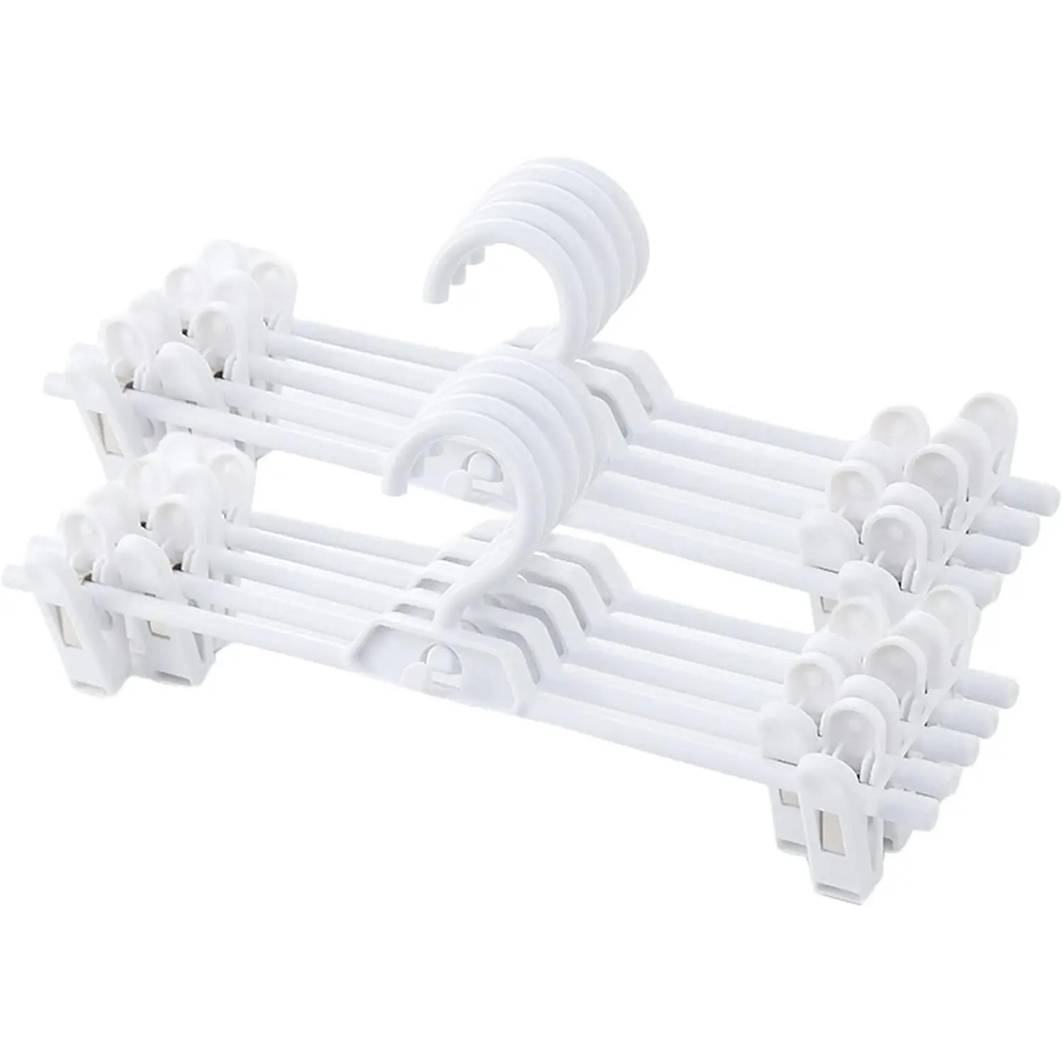 Pants Hangers, 10 count Adjustable Clothes Hangers with Clips, Portable Drying Rack Travel Plastic Non-Slip Clothes Drying Hanger for  Or Adults Garments (White)