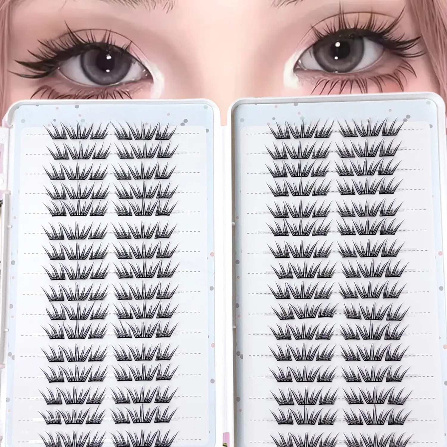 32 Rows Idol Clusters Lashes Glue, Manga Eyelash Clusters DIY Lashes Makeup, DIY False Eyelashes, Natural Anime Lashes, Eyelash Book for Beauty Enthusiasts